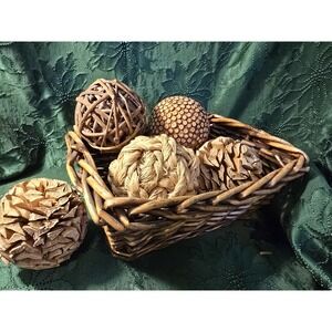 Assortment Decorator 3-4" Balls of Wood Twine Includes 11x9 Basket /0404